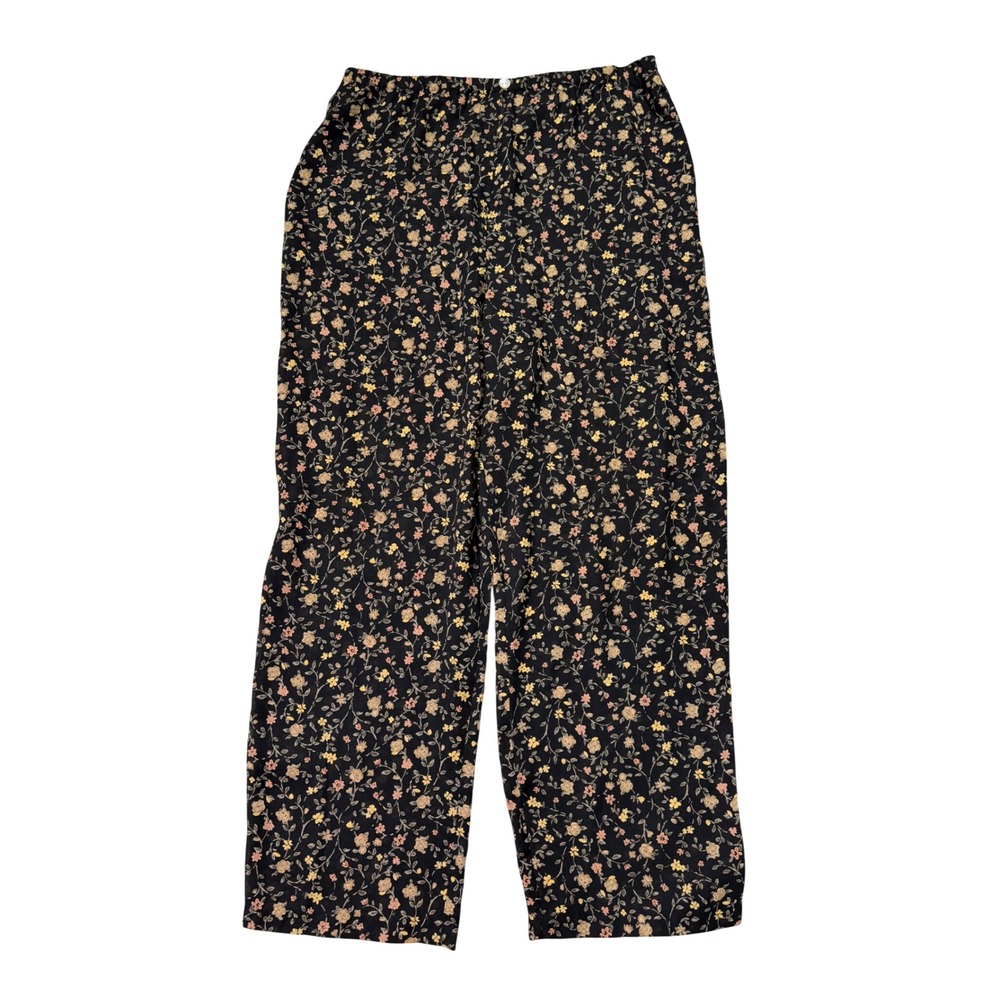 Vintage 90s Express Black Floral Sheer Pants Large Elastic Waist Boho